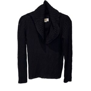 Talbots‎ Petites Black Knit Sweater Open Weave Shawl Collar Comfortable